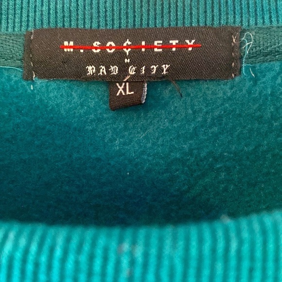 Men’s M. Society by Bad City Green & Red Hustle Crewneck Long Sleeve Sweatshirt - Picture 5 of 7